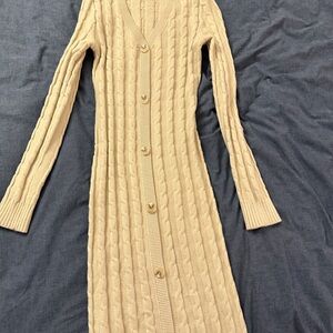 Beige Cable Knit Long Cardigan